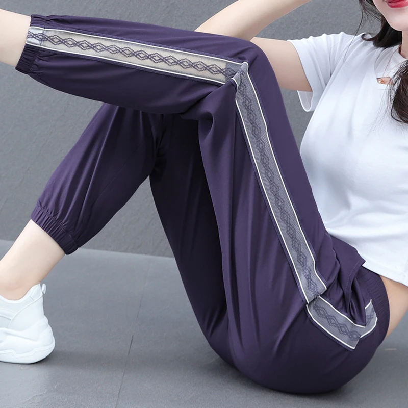 Dames été mince glace soie Qui sec Sport pantalons décontractés taille haute pantalons longs grande taille femmes Sle 2025 nouveau modèle