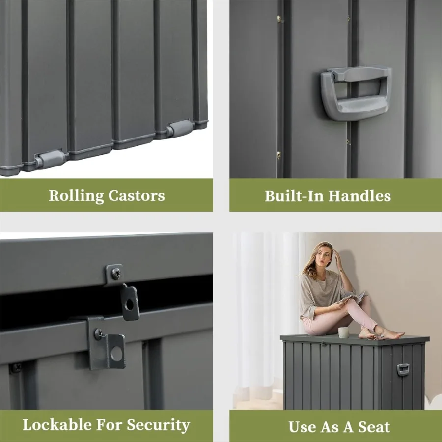 Caixa de armazenamento ao ar livre de 200 galões, à prova d'água, grande, pátio, armazenamento para almofadas externas, almofadas, ferramentas de jardim com fechadura