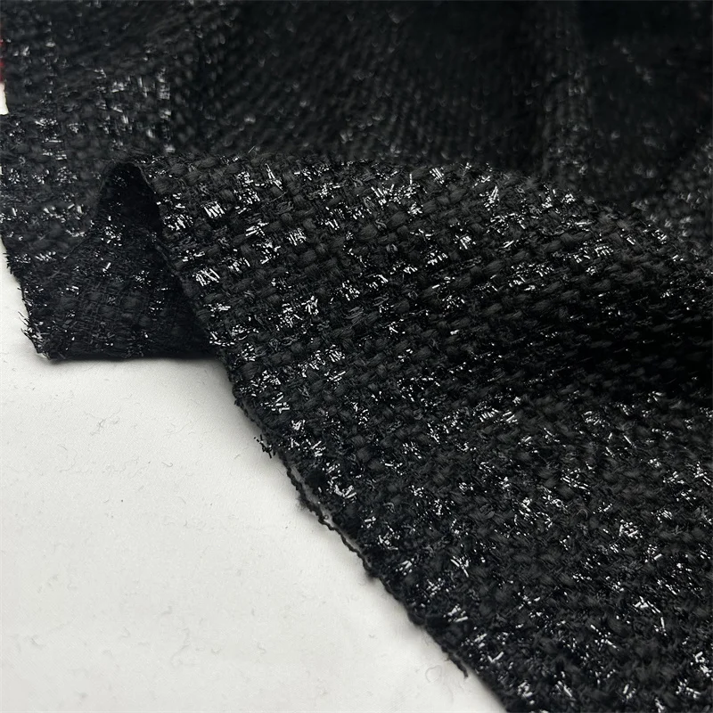 

Черный жирный твид в канелевом стиле, шерстяная ткань, грубый текстурированный тяжелый материал для костюмов, пиджаков, пальто, осень-зима