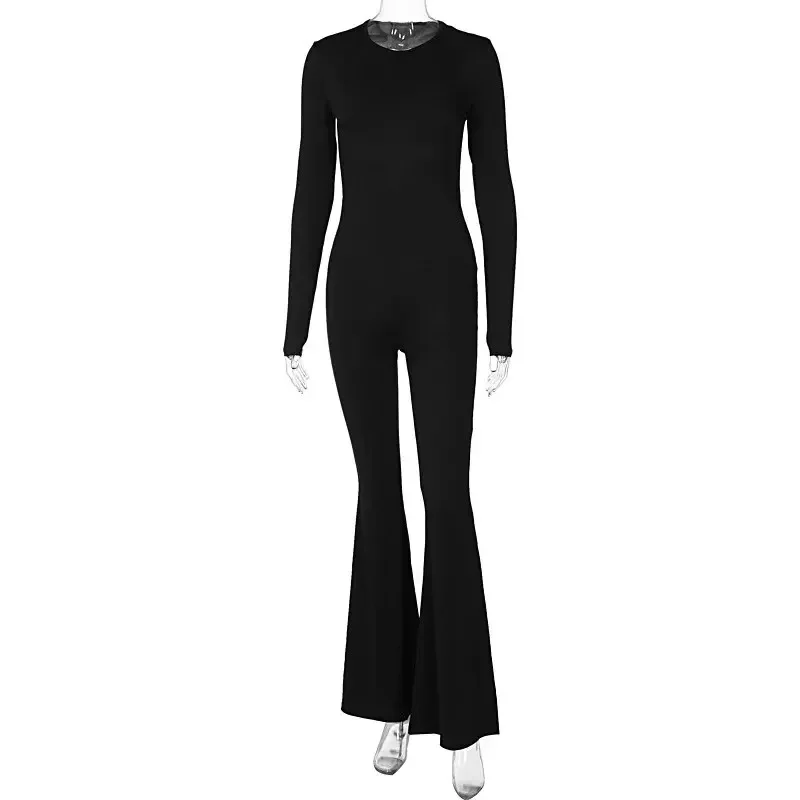 BWQ Women 2024 Spring Autumn Long Sleeve Streetwear Bodycon Black Jumpsuit Overalls One Piece Outfit Wholesale Items P3A143