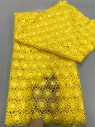 Yellow Latest African Guipure Lace Fabric 2024 High Quality Nigerian Water Solubl Lace Fabric For Women Prom Celebration Dresses