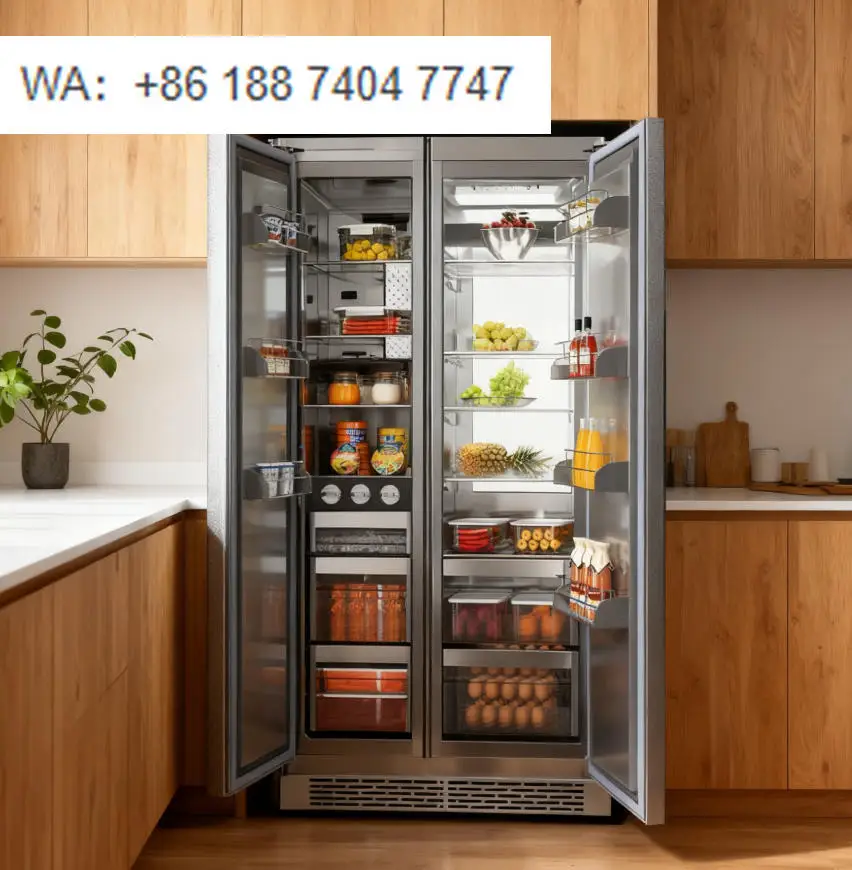 455L Stainless Steel Side-by-Side Portable Electric Refrigerator Low Noise Frost-Free Energy Efficient for Household Hotel