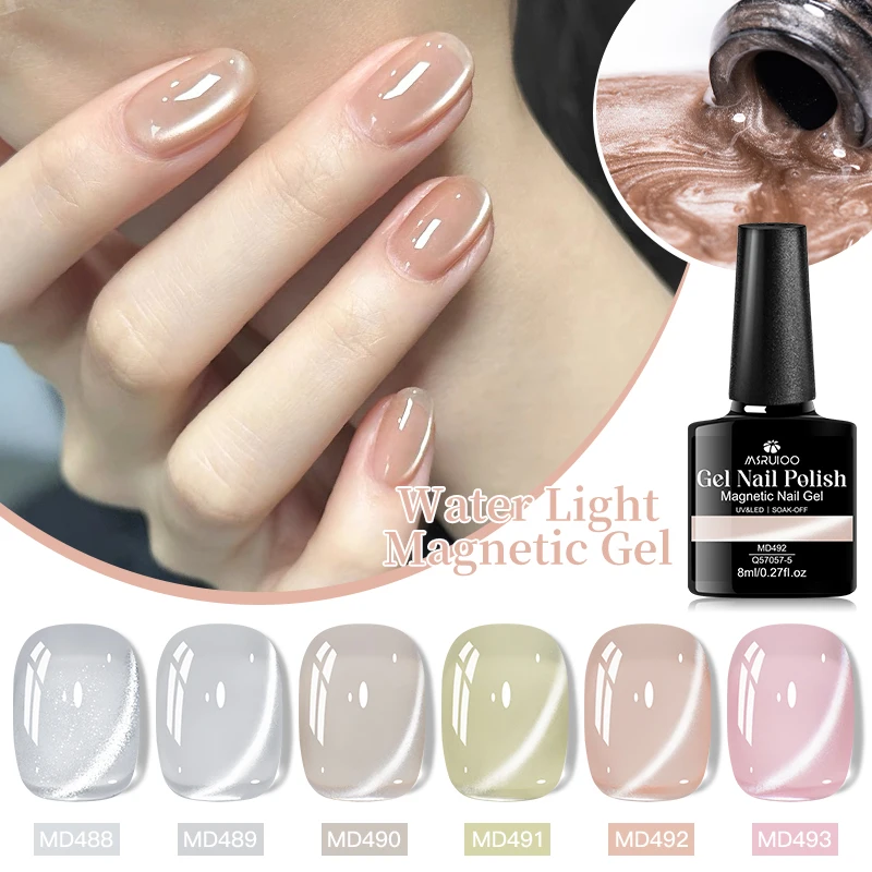

MSRUIOO 8ml Cat-Eye Magnetic Nail Polish Pink White Nude Water-Gloss Nail Polish Does Not Contain Magnetic Stick HEMA/TPO FREE