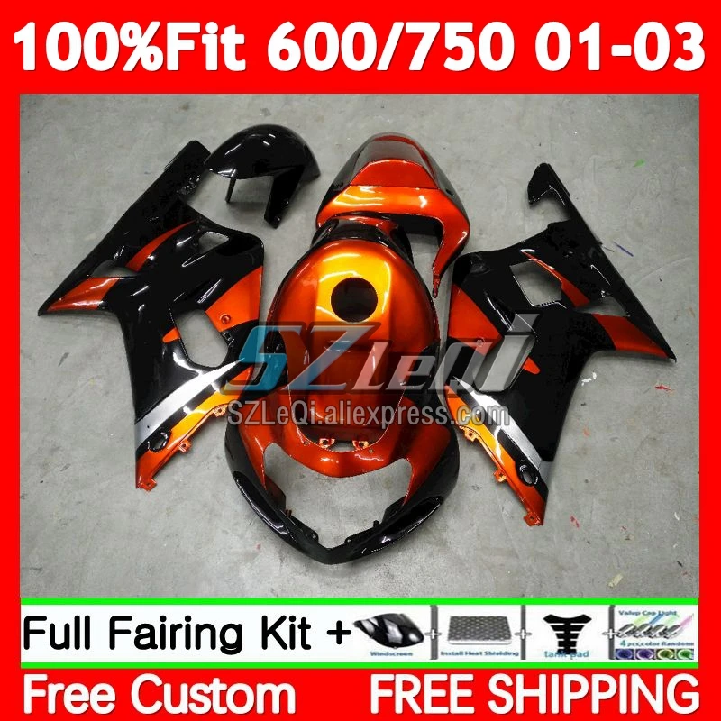 Injection For SUZUKI GSXR750 K1 GSXR 750 600 CC 74No.95 GSXR-750 GSXR600 Orange black 01 02 03 GSX-R600 2001 2002 2003 Fairings