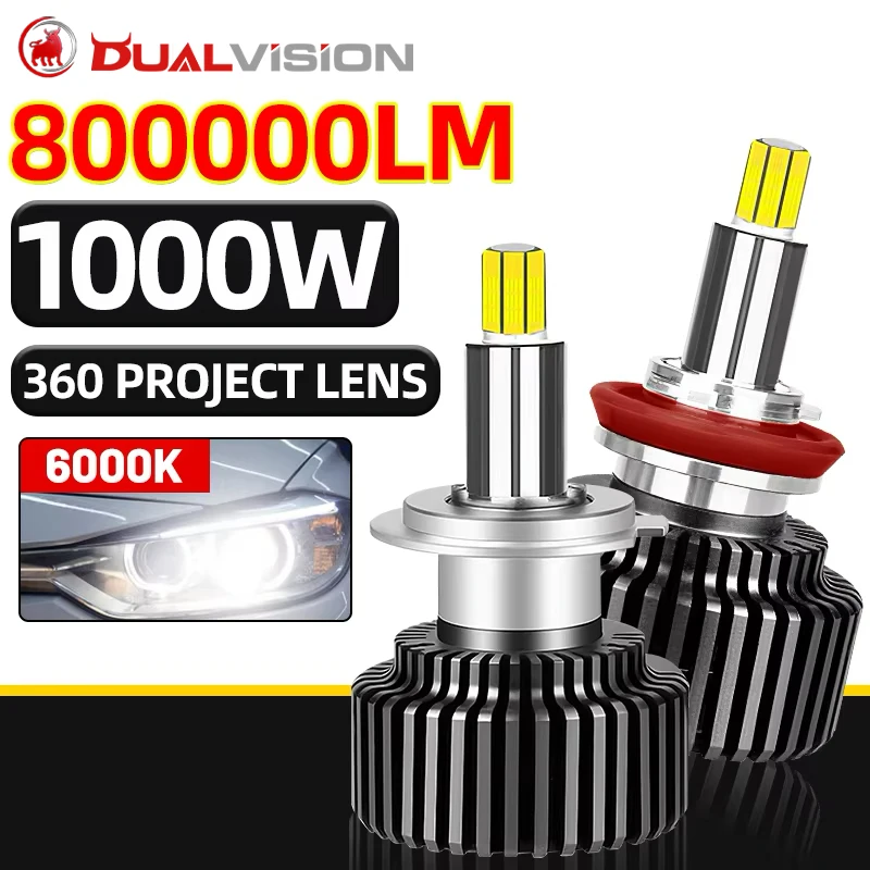 1000W 3D 360 H7 Led Canbus Car Headlights Bulbs 800000LM H11 H1 HB3 9005 HB4 9006 9012 Hir2 Automotive Fog Light Turbo Mini Lamp