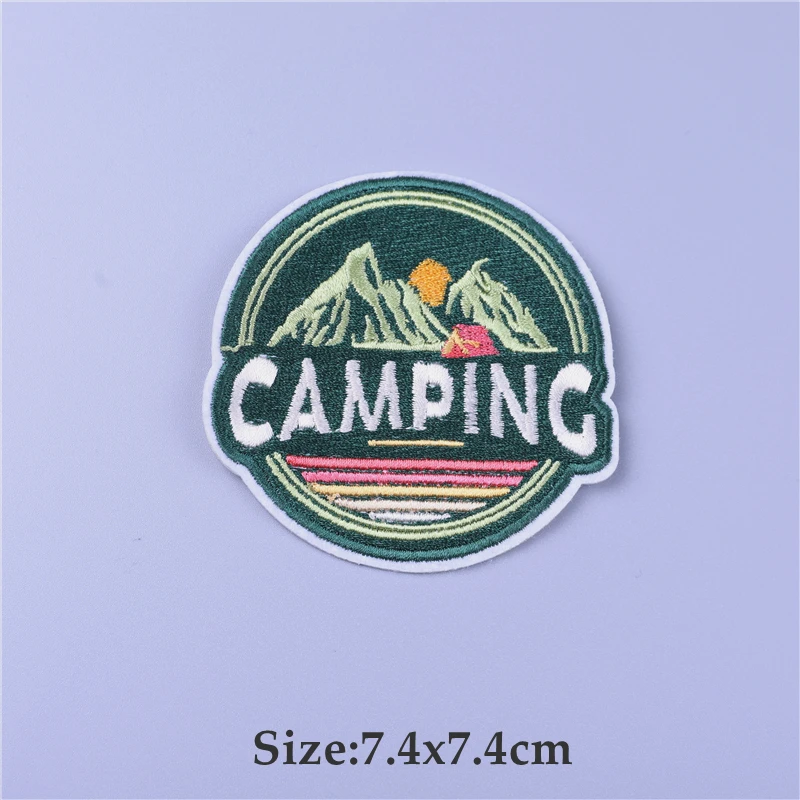 Outdoor Adventure Mountain Patches for Clothing Thermoadhesive Camping Travel Iron on Patch Fusible Embroidered Landscape Patch