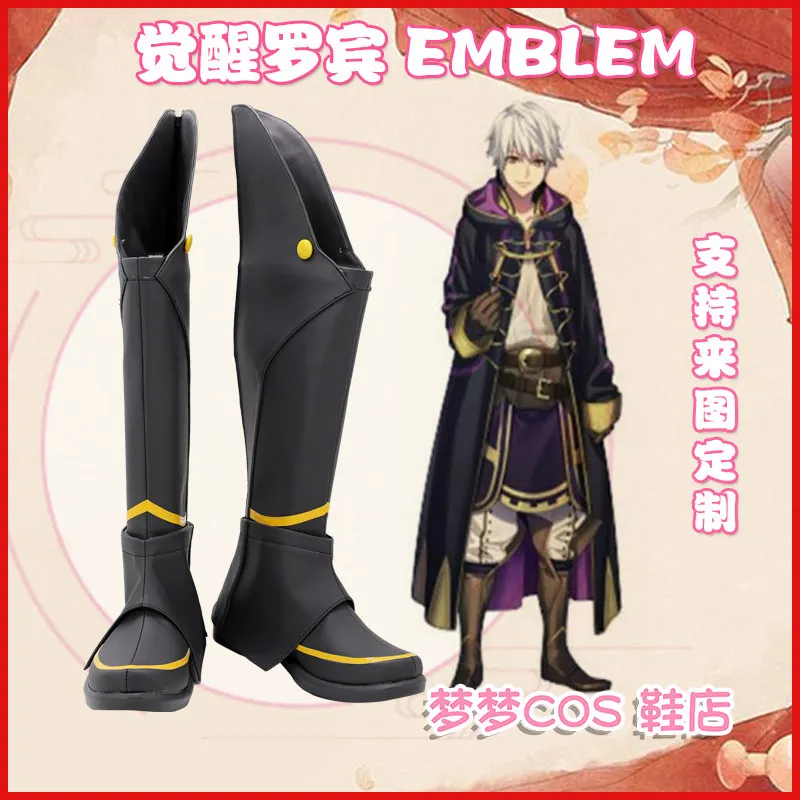 Anime Fire Emblem Robin Cosplay-Schuhe, schwarze, mittellange Stiefel aus PU-Leder mit flacher Sohle für Halloween-Karneval