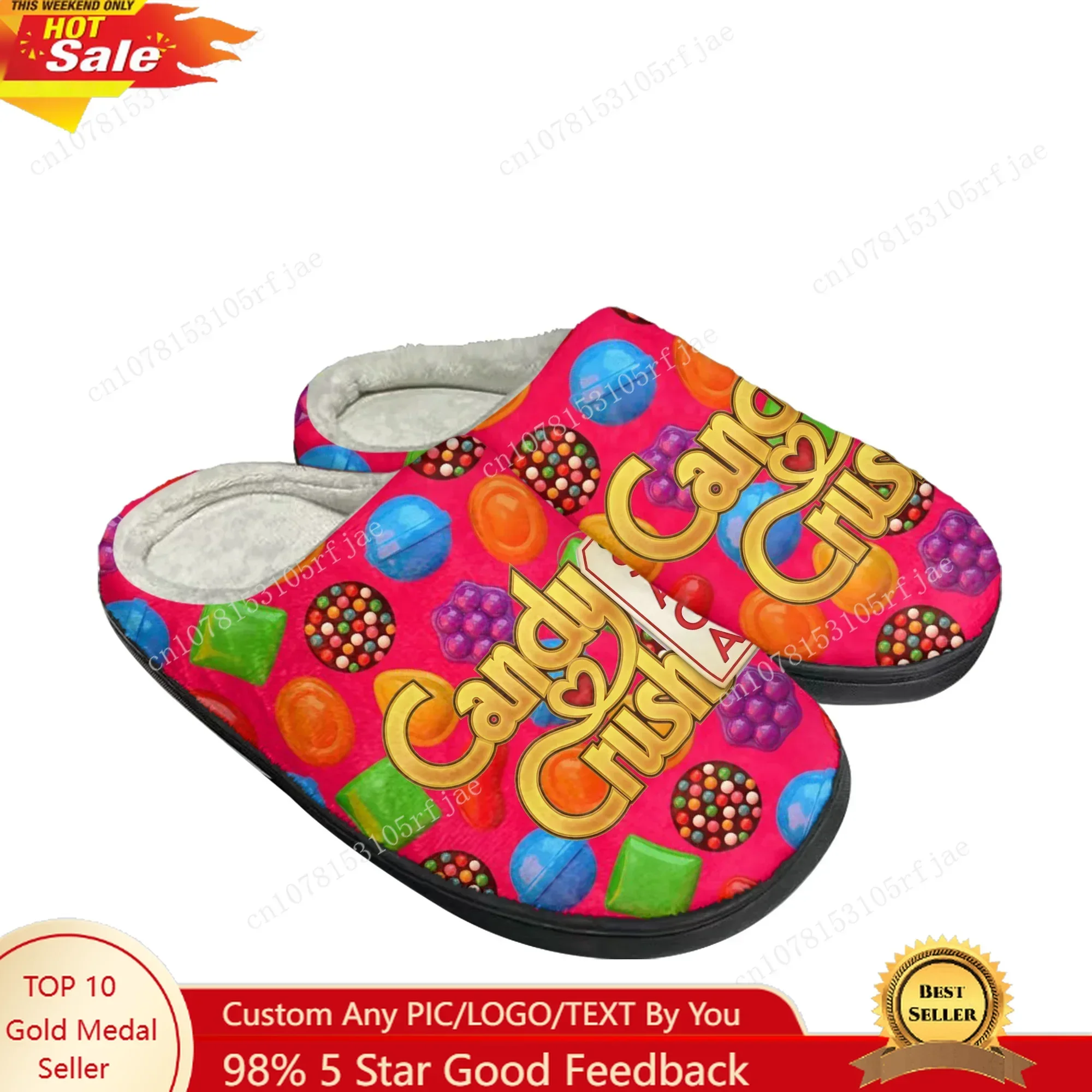 

Домашние хлопковые тапочки Candy Crush Saga с героями мультфильмов, плюшевые мужские и женские повседневные модные теплые тапочки для спальни, тапочки на заказ