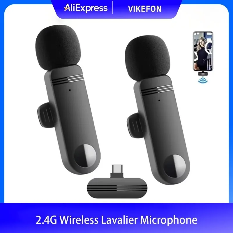 

VIKEFON 2.4G Wireless Lavalier Microphone Portable Audio Video Recording Mini Mic for iPhone Android Live Broadcast Gaming Phone