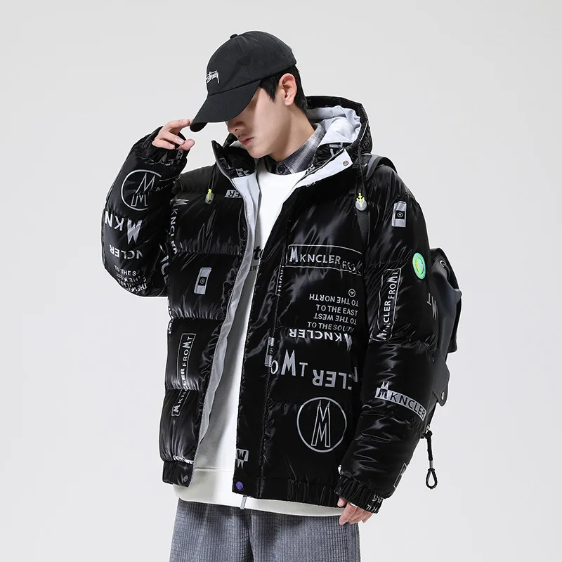 

Мужское зимнее утолщенное хлопковое пуховое пальто, водонепроницаемая модная куртка с капюшоном и буквенным принтом, куртка-пуховик для пар JK-102