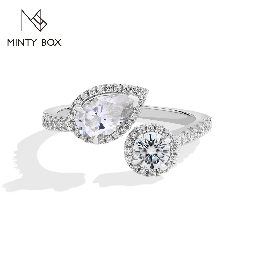 MintyBox Sparkling Pear Cut Moissanite Ring for Women S925 Sterling Silver Open Band Promise Wedding Jewelry Party Holiday Gifts