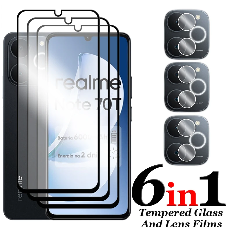 

6in1 For Realme Note 70T Glass For Realme Note 70T Tempered Glass 2.5D Full Cover Screen Protector For Realme Note 70T Lens Film