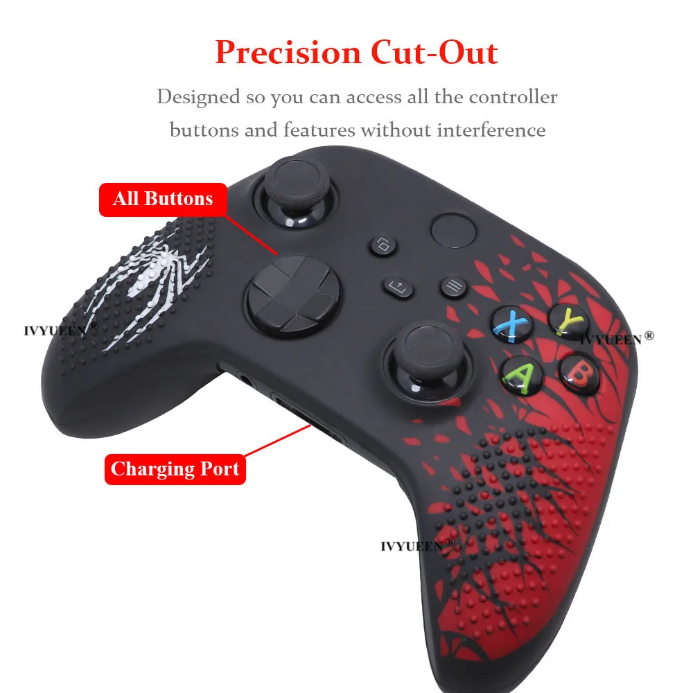 جلد سيليكون واقي مضاد للانزلاق من IVYUEEN لسلسلة XBox X S Core حافظة عنكبوت لوحدة التحكم اللاسلكية مع قبضة عصا الإبهام التناظرية