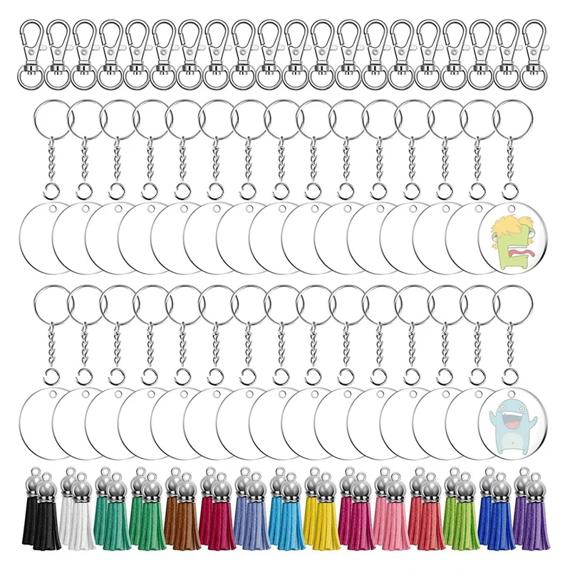 

150Pcs Clear Blank Keychains Kit Including Keychain Tassels, Keychain Clips, Key Chain Rings And Jump Rings