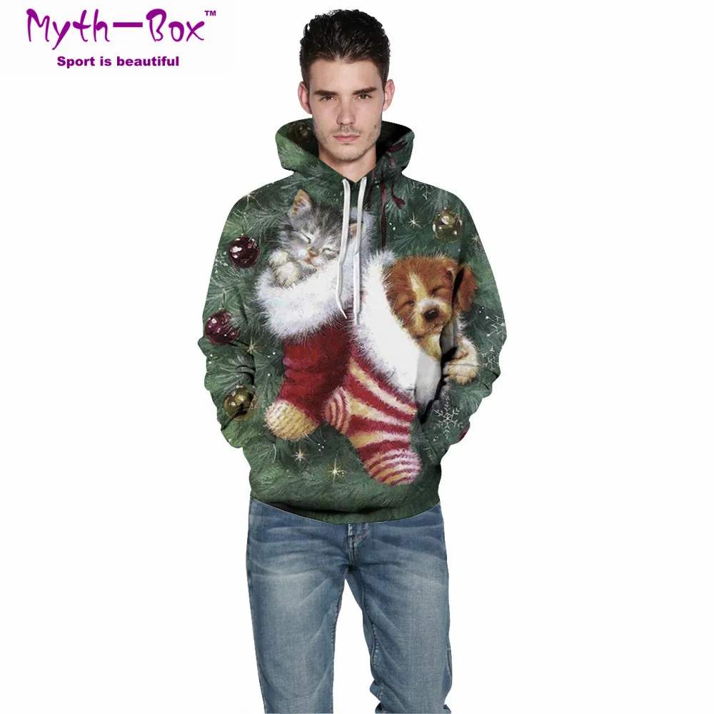 Women/Men Hoodie Sweatshirts Christmas Hoodies Women Cat Dog 3D Print Long Sleeves Sportwear Hooded Sweaters Streetwear Pullover