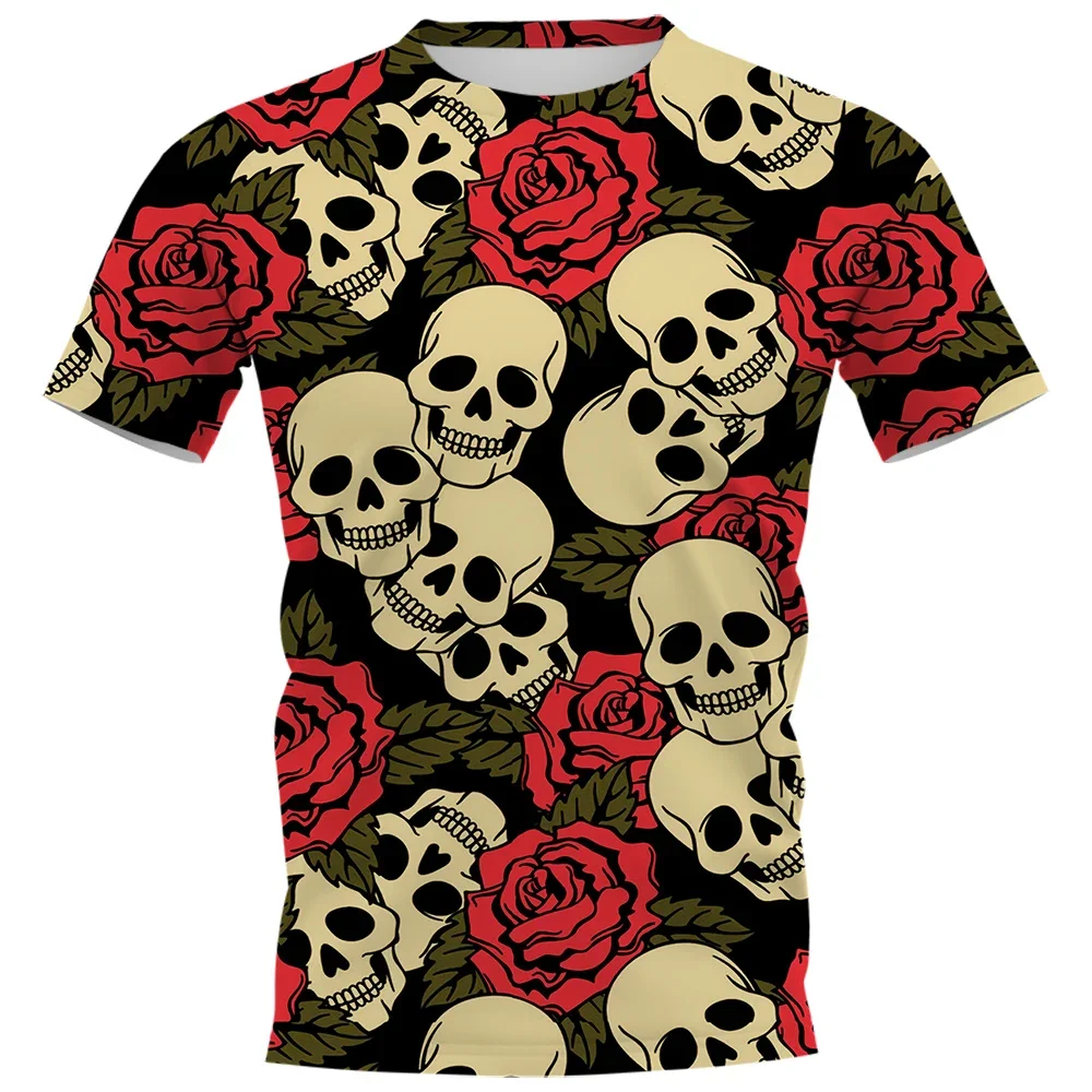

CLOOCL Men T-Shirt Blooming Rose Skull 3D Graphics Printed T Shirt Summer Women Casual Streetwear Short Sleeve Male Tee Tops