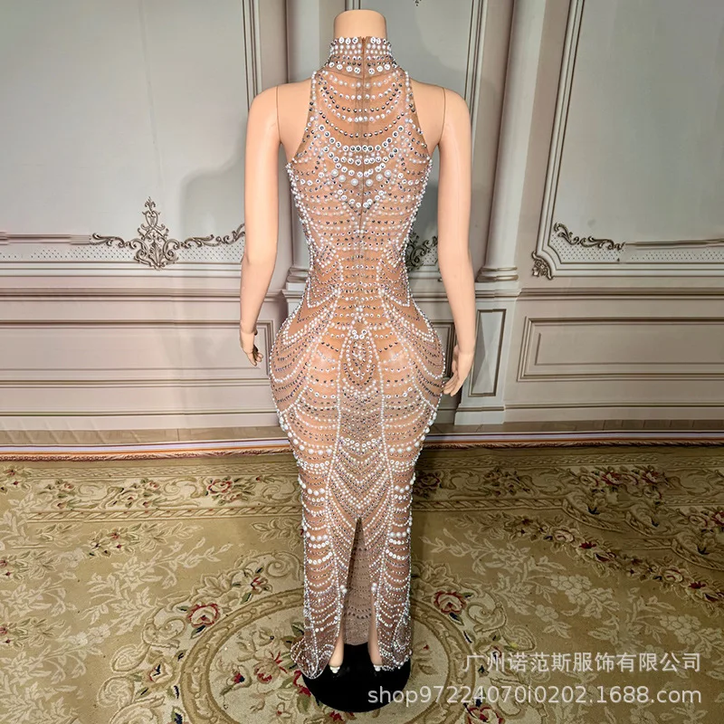 ชุดราตรีหรูหราสไตล์ฝรั่งเศส ปี 2025 คอเสื้อแบบ Temperament ประดับมุกและเพชร ทรงหางปลา ดีไซน์หรูหราสำหรับงานเดินแบบ งานเลี้ยง และงานกลางคืน ให้ความรู้สึกสง่างาม