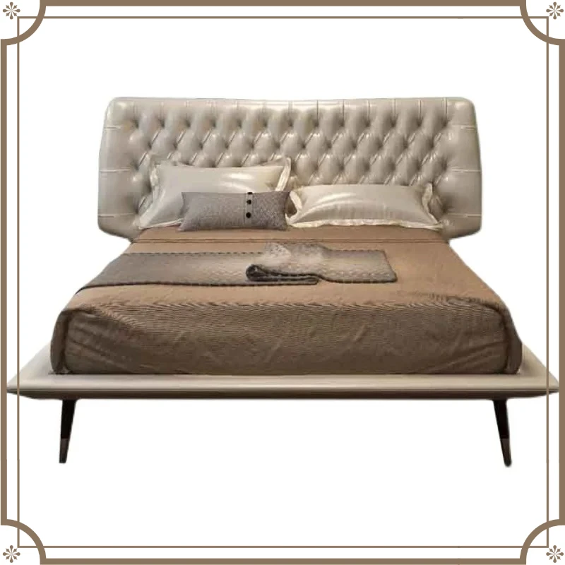 X-S Leather bed Modern simple light luxury  soft bag buckle leather wedding bed HG