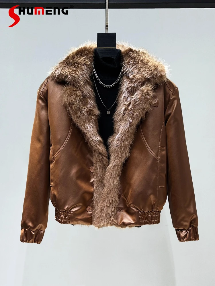 

Men's 2025 Winter New Faux Mink Fur Splicing Eco-Friendly Fur Men's Thickened Parkas Warm Jacket Trendy Solid Color Chic Coats