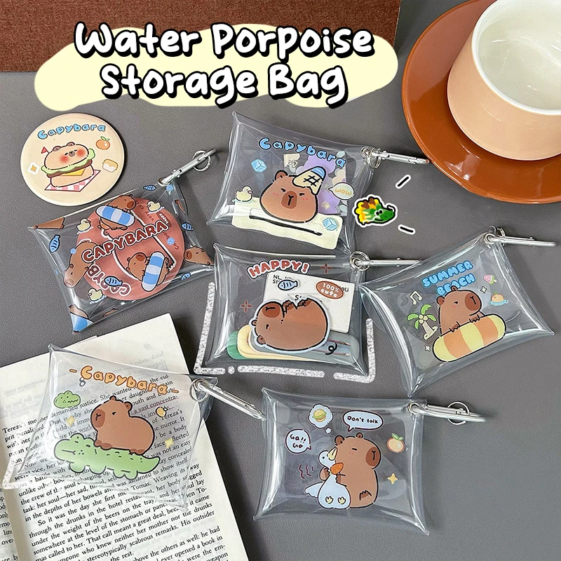 Cute Cartoon Capybara Mini Coin Bag Transparent Coin Purses Cartoon Lovely Wallet Portable Waterproof Clear Coin Storage Bag