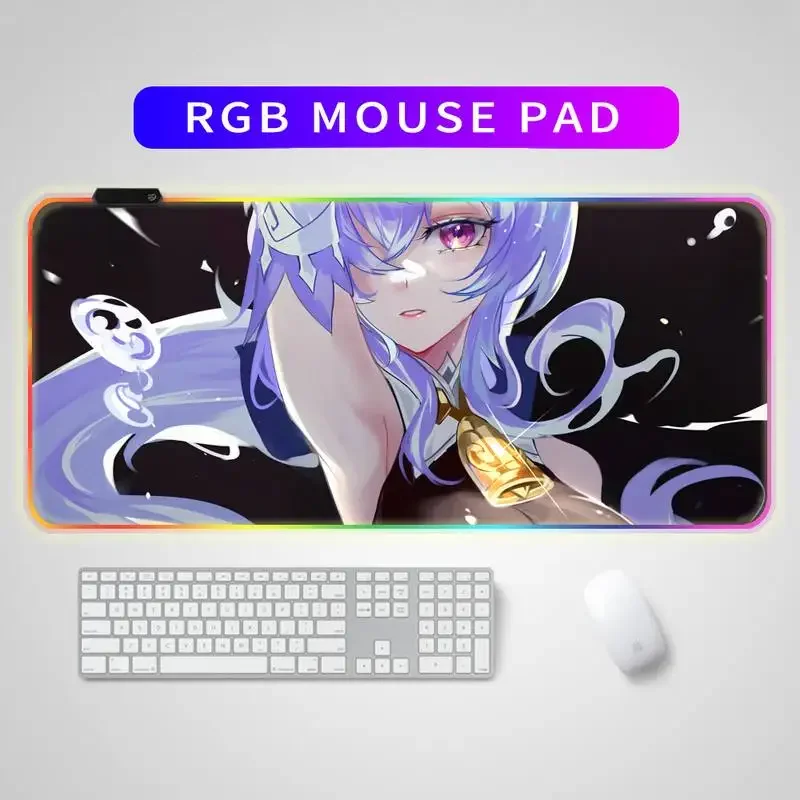 

LED Light Anime Girl Ganyu XXL 400*900MM Mouse Pad RGB Large Genshin Impact Gaming Keyboard Non-Slip Computer Desk Mat MousePad