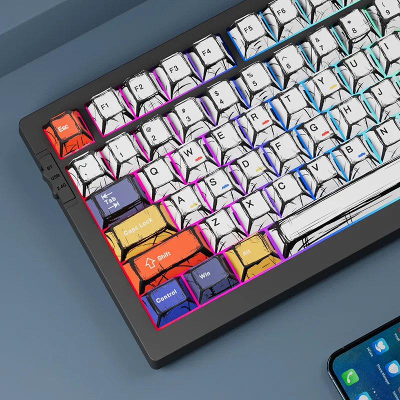 Comic Mixed Style Light Transmitting Keycaps Original Height 136 Keys Classic Simple Mechanical Keyboard Caps