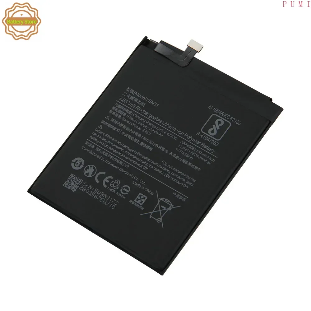 BN31 Phone Battery For Xiaomi 5X Mi5X A1 Redmi Note 5A Y1 Lite S2 Replacement Battery With Tool 3080mAh Production in 2025