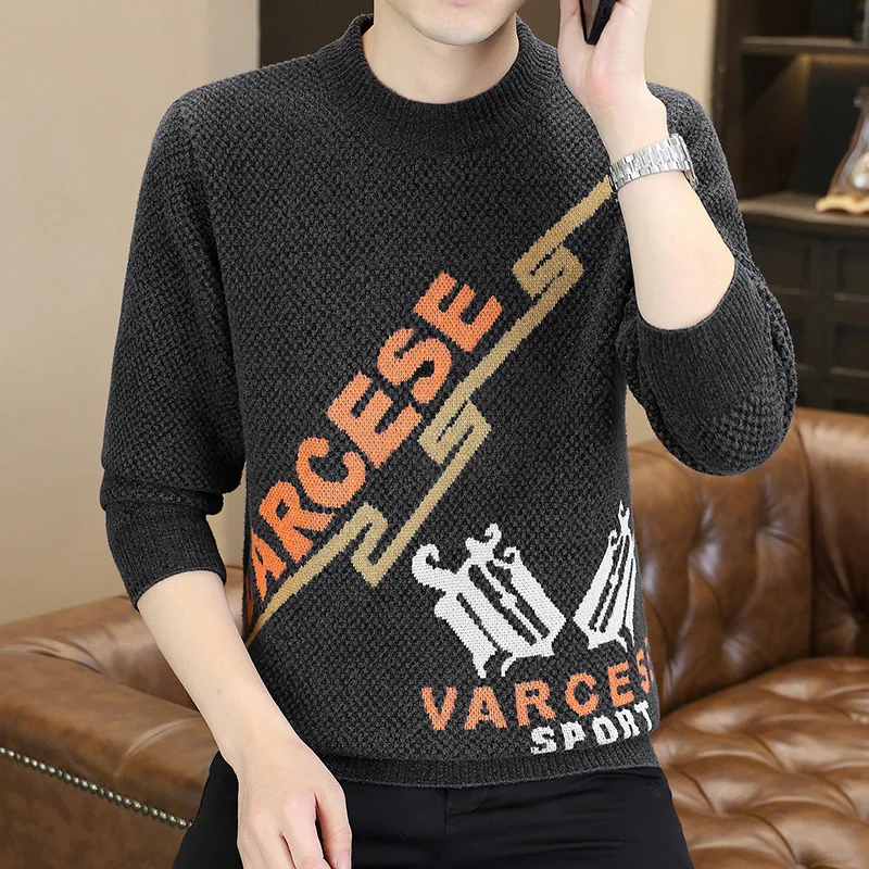 Men's round Ne Knitted Sweater Casual Hoodie Autumn Winter New Sle Floral Pattern Base irt Youth Faion Polyester Fiber