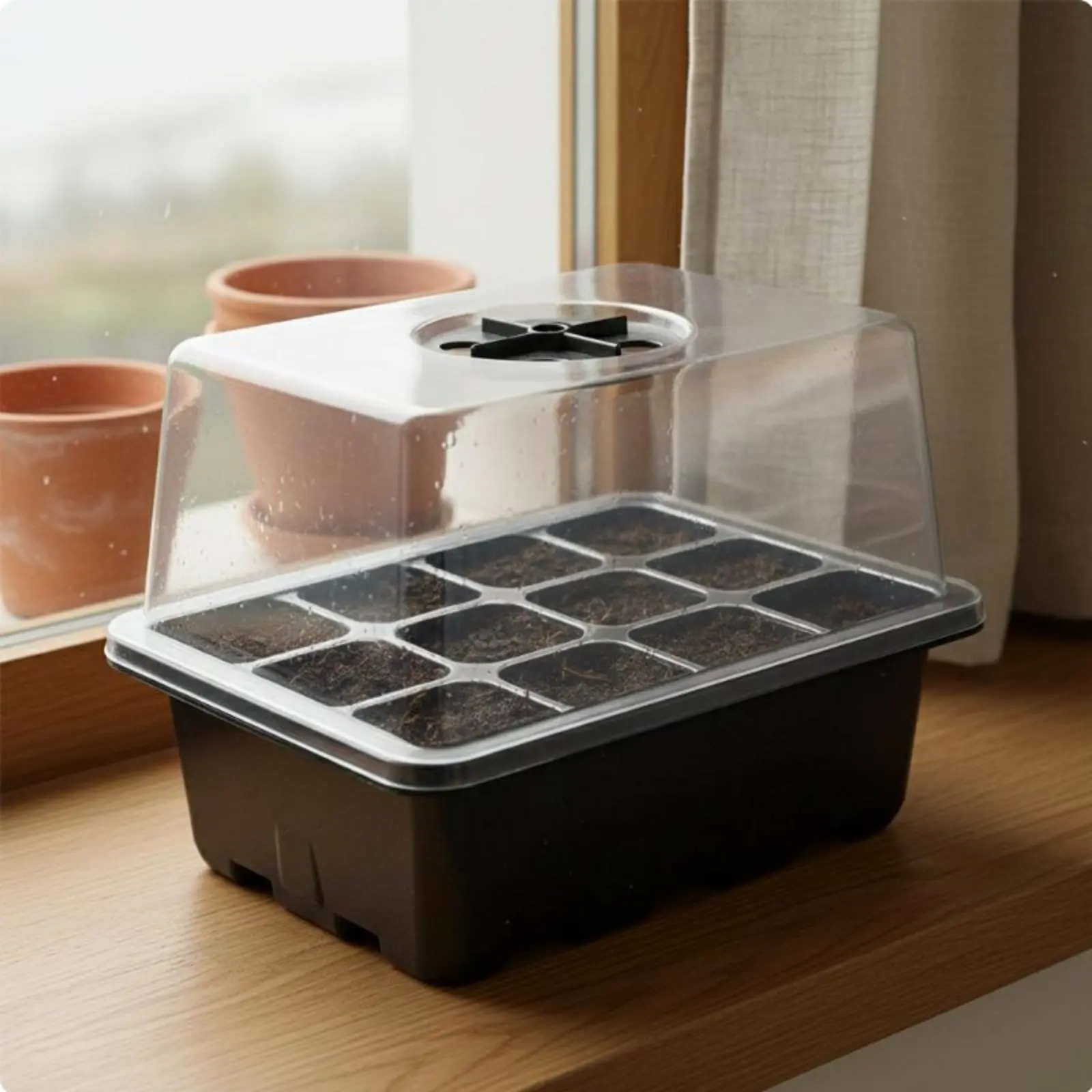 12 Compartment Seed Starting Tray Transparent Lid Seed Beginner Tray with Humidity Dome Plant Propagation Box Moisture Retaining