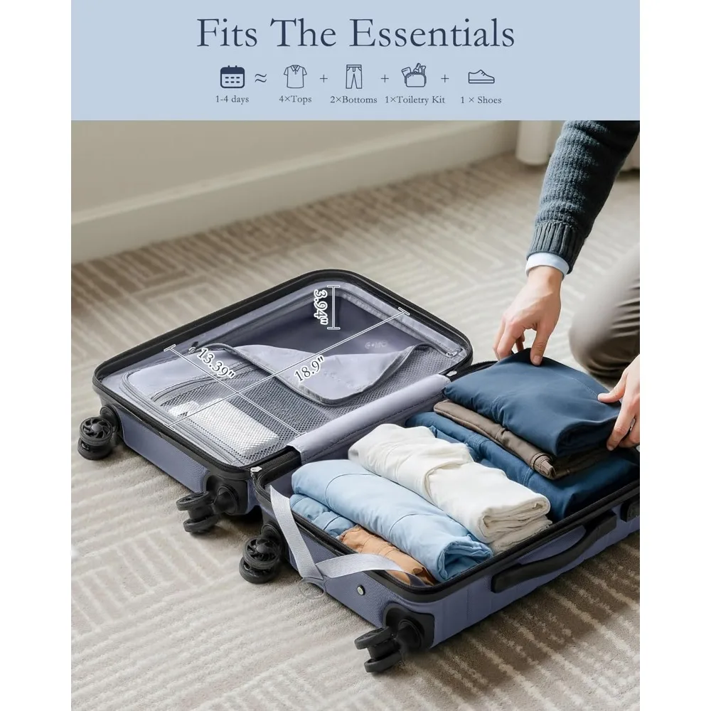 Juego de equipaje de 3 piezas con maleta de mano giratoria de 20 pulgadas, maleta rígida y mochila de viaje: azul, mochila incluida