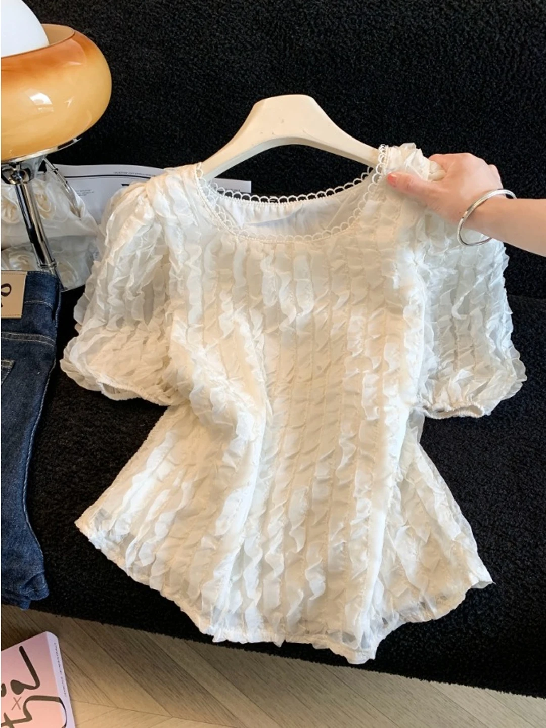 

Elegant Short Sleeve T-Shirt Women's Summer Slimming Base Shirt Gentle Style Beautiful Top Fairy Atmosphere Korean Version St...