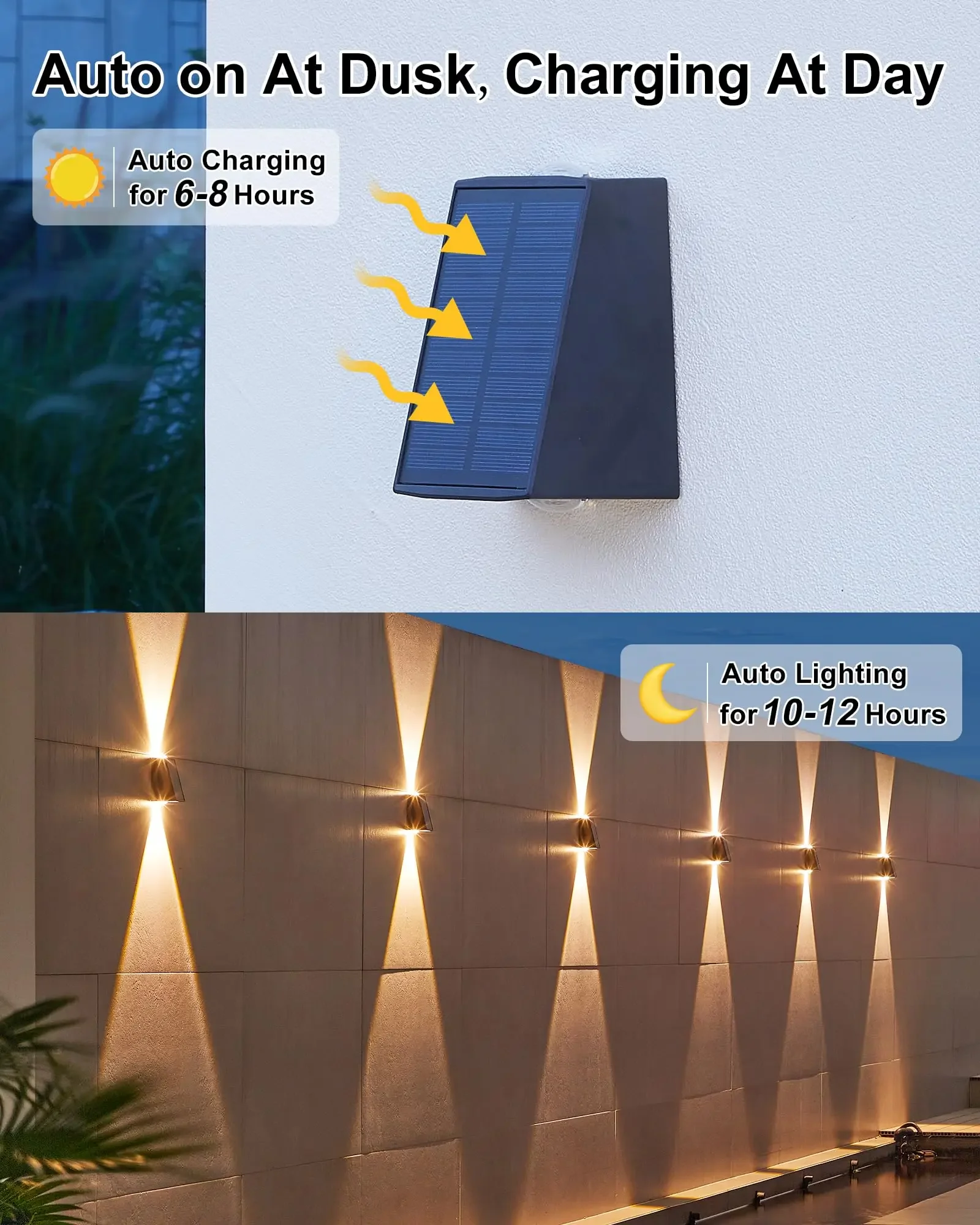 Imagem -04 - Led Outdoor Solar Wall Light Garden Villa Pátio Varanda Paisagem Lâmpada Decorativa para Cima e para Baixo Luminous Wall Washer Lights Novo