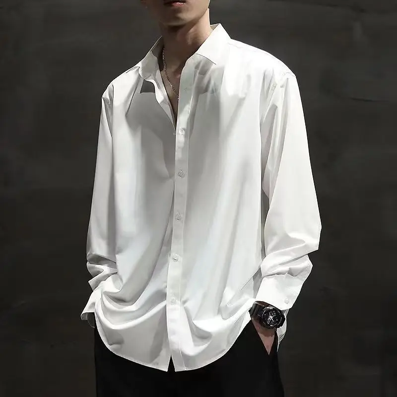 

Fashion Lapel Button Solid Color Long Sleeve Business Shirts Men's Clothing 2024 Autumn New Loose All-match Tops Casual Shirts