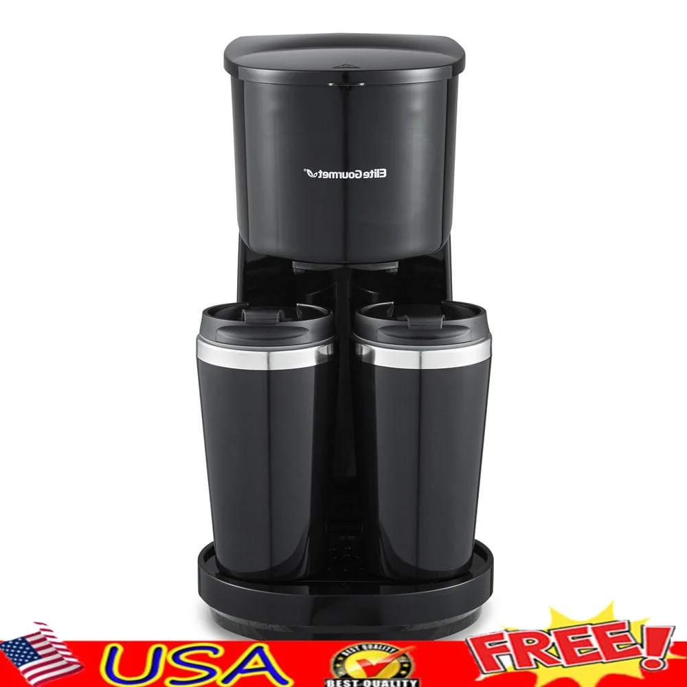 

Dual Coffee Maker with 2 Stainless Steel Travel Mugs Auto Shut Off Thermal Insulated One Touch Operation Dishwasher Safe 32oz