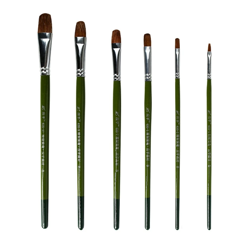 6x Paint Brushes Set Artist Paintbrushes Green Color for Shell for Acrylic Painting Oil Watercolor Canvas Boards Rock