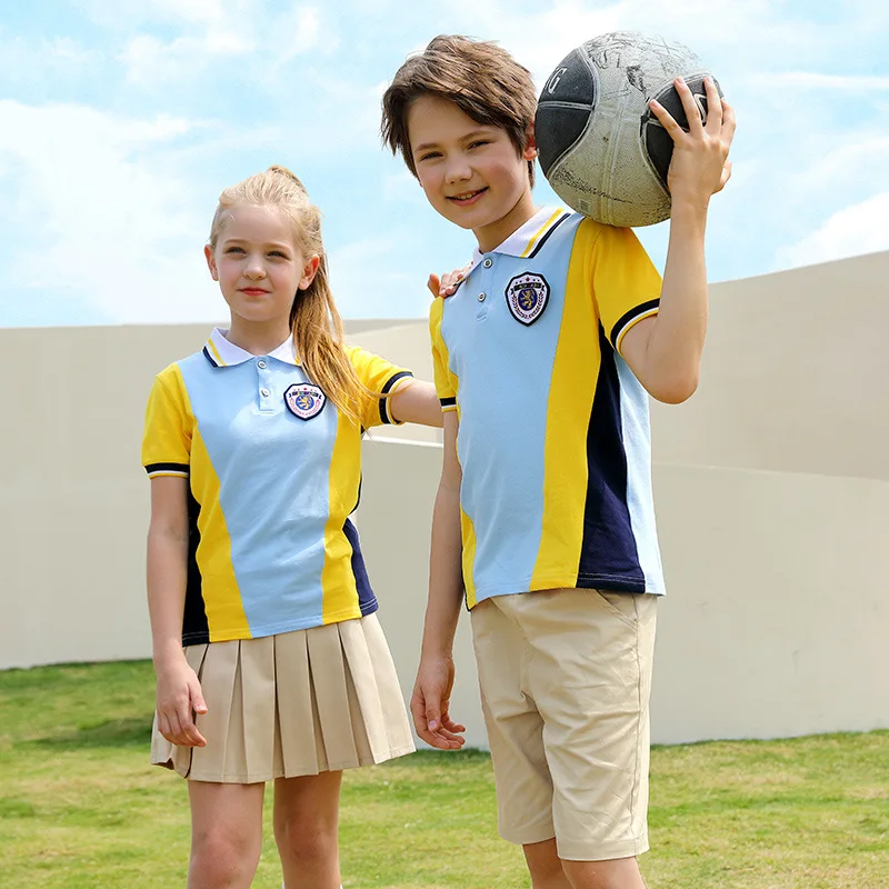 Conjuntos uniformes para alunos do ensino primário e secundário, Conjuntos esportivos de manga curta para meninos e meninas, vestido de performance