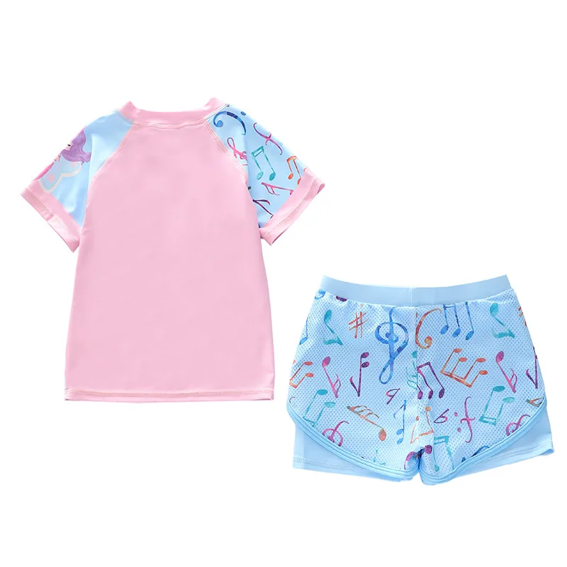 HappyFlute 16-28kg Small Girls Short Sleeve With Pant Mermaid Print  Sunscreen &Quick-drying Swimsuit