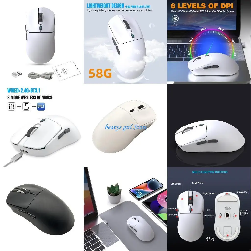 

C7AB T68W 3Mode Lightweight Game Mouse 7Buttons Programmable Laptop Mouse 12000dpi