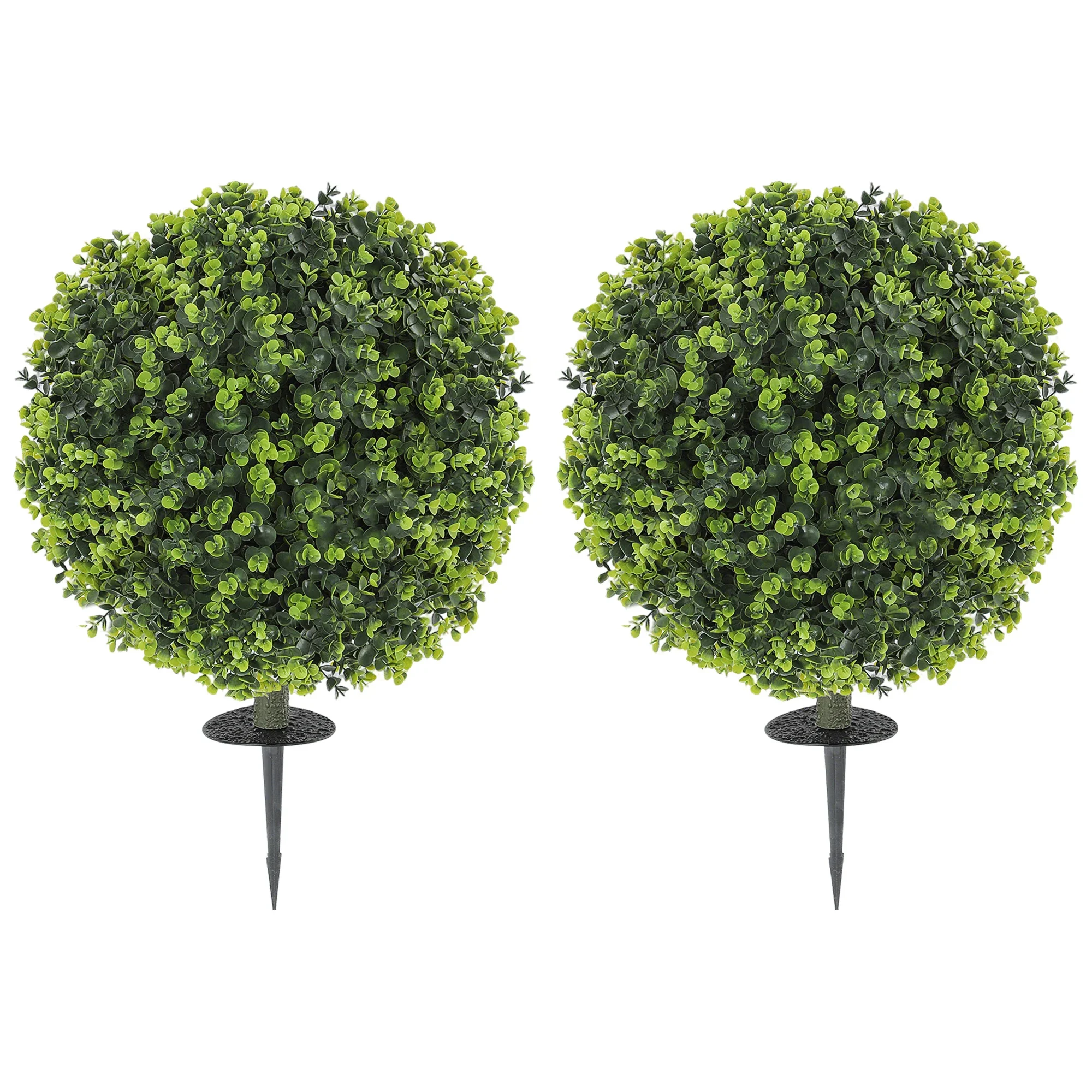 

Set of 2 40 cm Artificial Boxwood Topiary Ball Bush with Integrated Ground Stake, Indoor Outdoor UV Resistant Faux Greenery, Faux Plants for Garden, Porch, Balcony