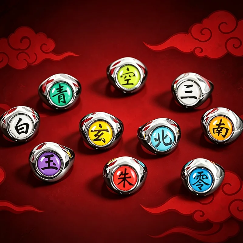 Heißer Anime-Ring Cosplay Akatsuki Itachi Pain Metall-Fingerring Erwachsenen-Ninja-Requisiten Coole Schmuck-Geschenkidee Verstellbare Größe