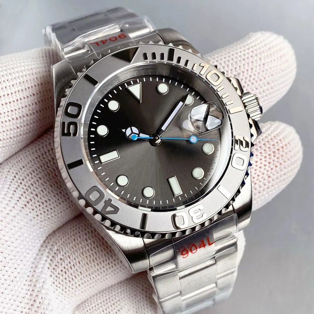 Tandorio Automatic Mechanical Man Watch Diver Watches Gray Blue Dial Sapphire Glass 200m Waterproof Slide Buckle Luminous Marks