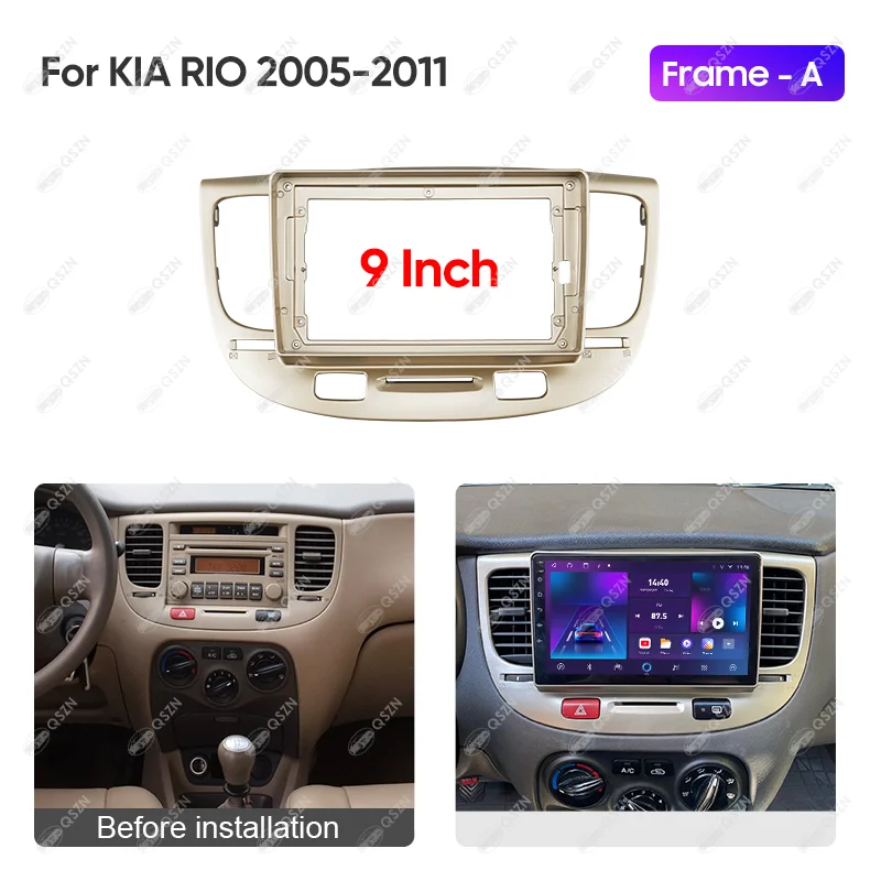 Car Frame For KIA RIO 2005 06 07 08 09 10 2011 Dashboard Accessories Refitting Stereo 9 inch Car Fascia Panel Trim Kit