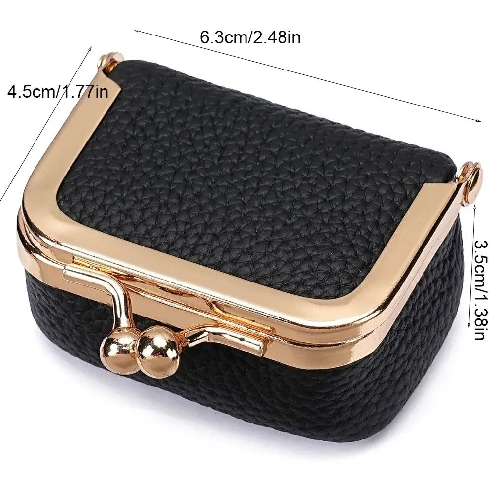 Simple Genuine Leather Kiss Lock Coin Purse Solid Color Multifunctional Leather Jewelry Bag Square Mini Small Item Bag Ring