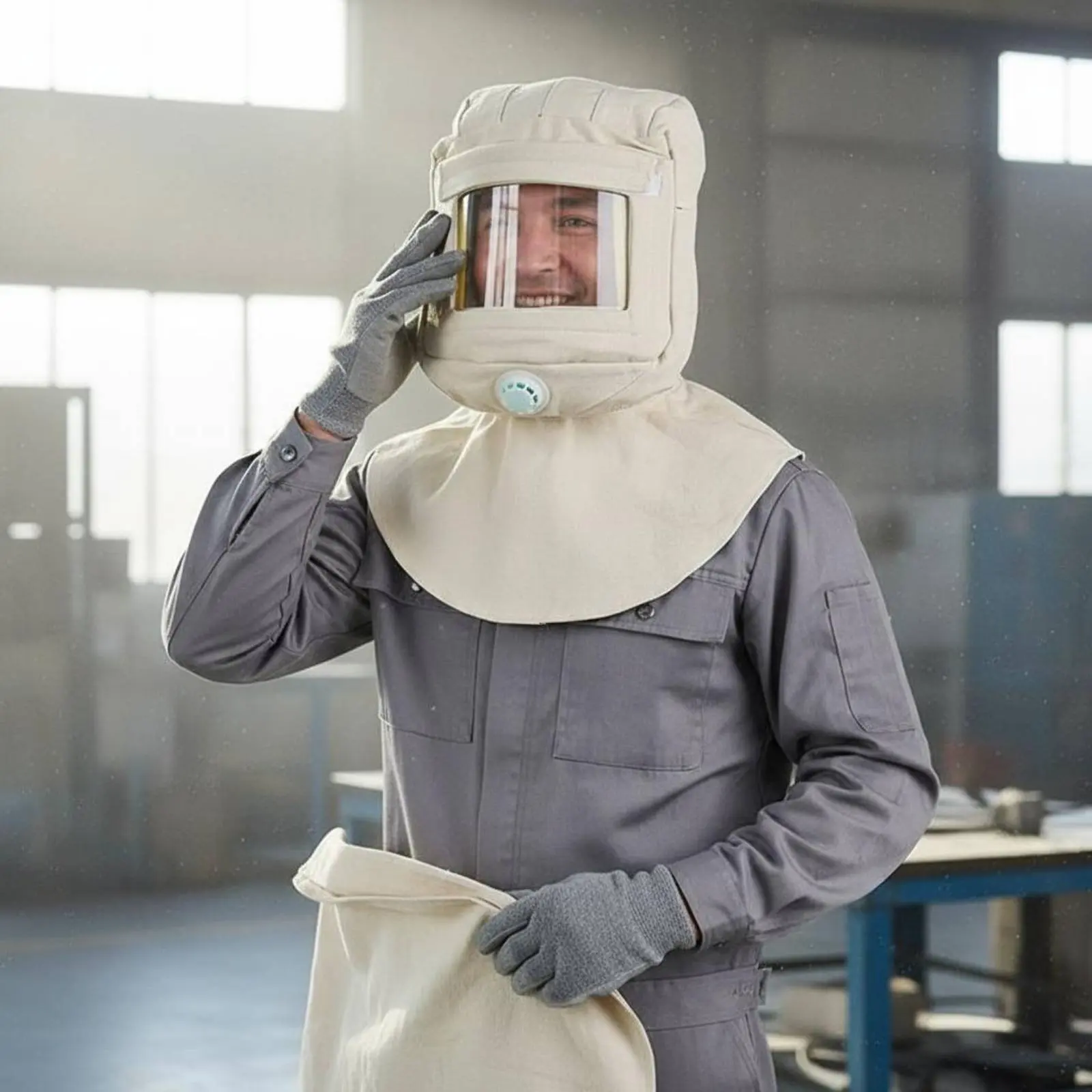 

Sandblasting Hood Clear View Visor Grinding Particles Hood Safety Shawl Cap Breathable Lightweight for Polishing, Painting
