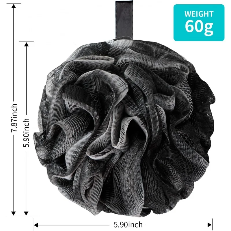 Luffa de bain en maille souple pour homme, éponge de douche, épurateur de dos de corps, accessoires de bain, outil de nettoyage, elfe noir, 4 paquets, 60g