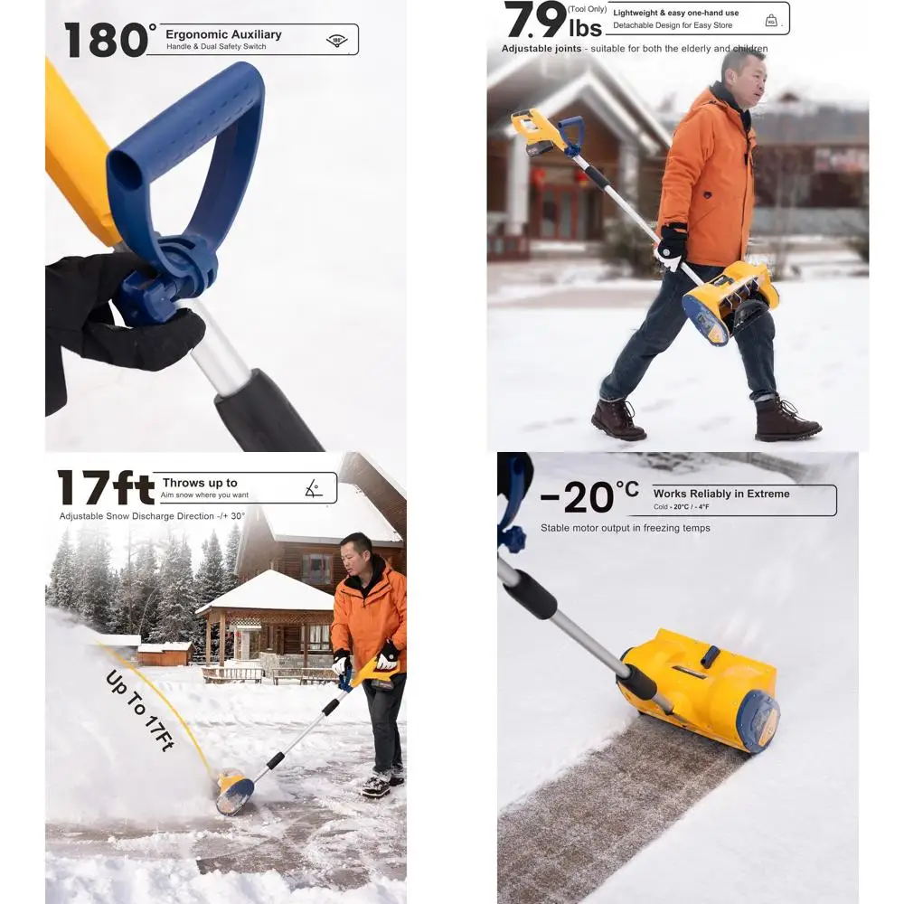 

12-Inch Cordless Snow Blower, 20V MAX Battery Compatible, 4.0Ah Battery & Charger, Lightweight, Adjustable Chute (Yellow & Blue)