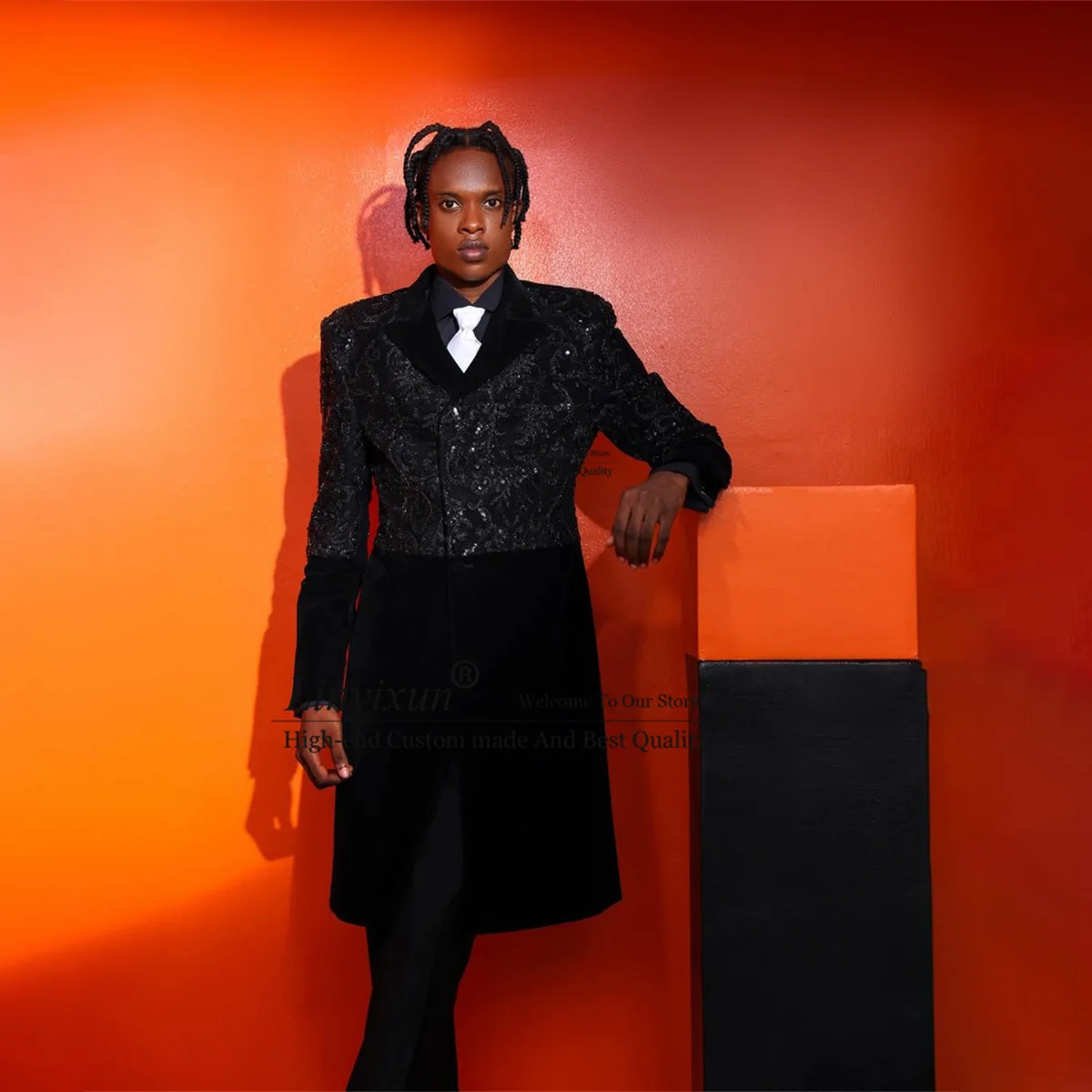 

Модный мужской костюм с блестками, смокинг для жениха на свадьбу, облегающий мужской блейзер для выпускного вечера, комплект из 2 предметов, длинный пиджак и брюки, мужские костюмы