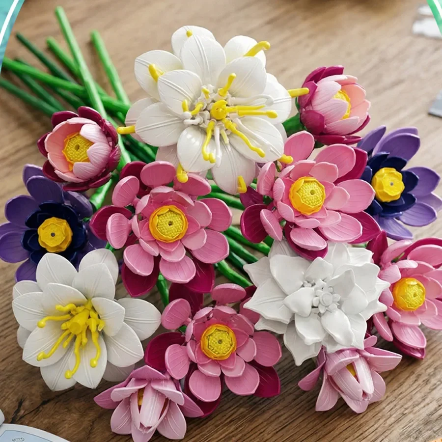 Eternal Lotus Flower Bouquet Building Blocks Set Artificial Botanical Flowers DIY Home Desk Decor Mothers Day Birthday Gift - view 4