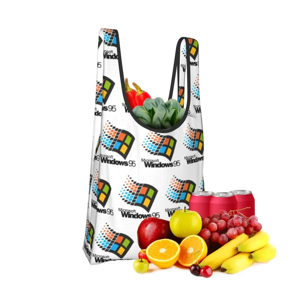 Windows 95 Small Portable Tote Shopping Bags Foldable Shopper Bag Groceries Handbag Shoulder Bag