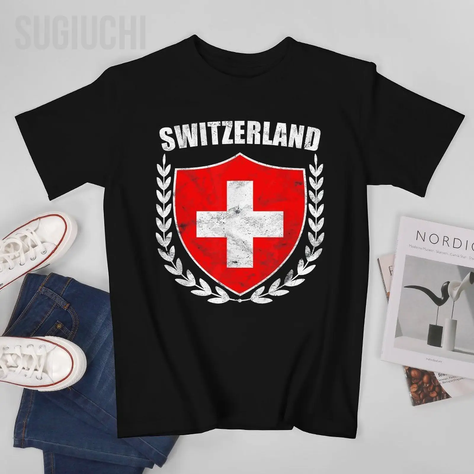 Unisex Men Switzerland Swiss Flag Shield Tshirt Tees O-neck T Shirts Women Boys 100% Cotton T-Shirt